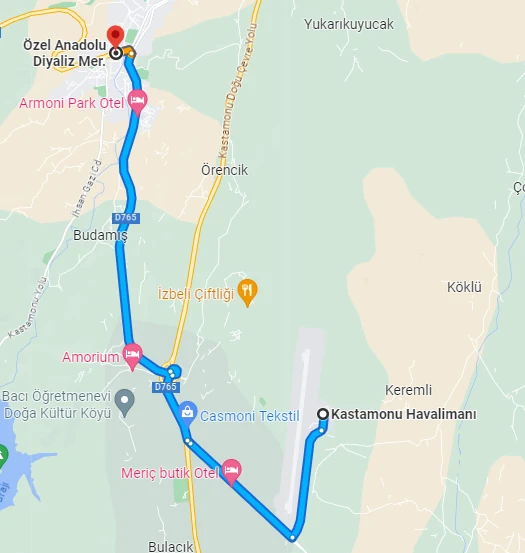 Kastamonu Havalimanı ile diyaliz merkezi ulaşım güzergâhı